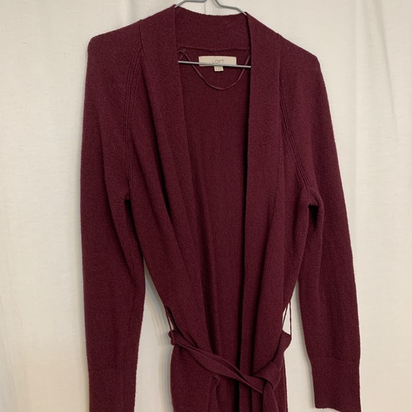 LOFT Sweaters - LOFT warm belted cardigan, burgundy, worn once!